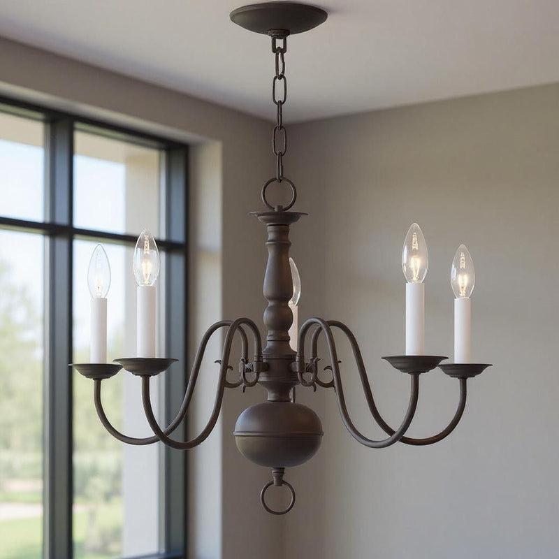 18'' Five Light Dimmable Chandelier With Shades - Bronze