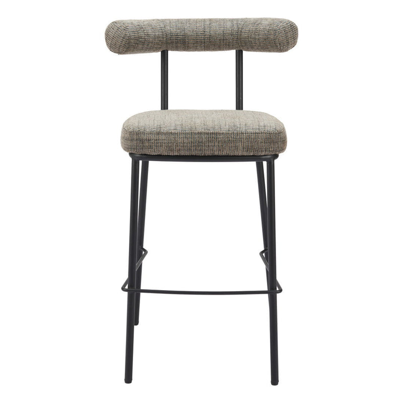 30" Chenille And Steel Low Back Bar Height Bar Chair - Green / Black