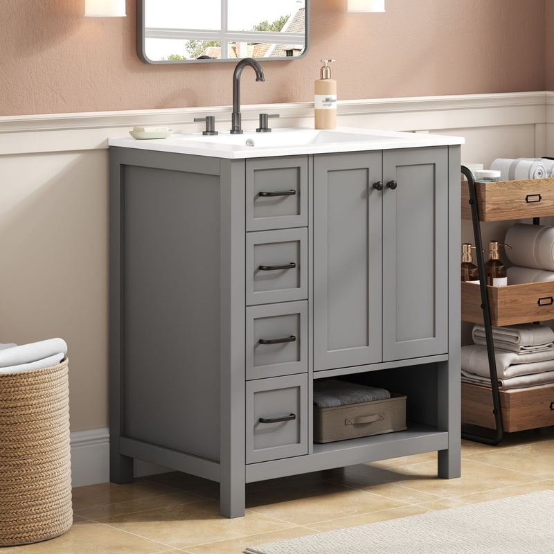 Bathroom Vanity With Sink Top, Bathroom Vanity Cabinet With 2 Doors And 2 Drawers, Open Shelf