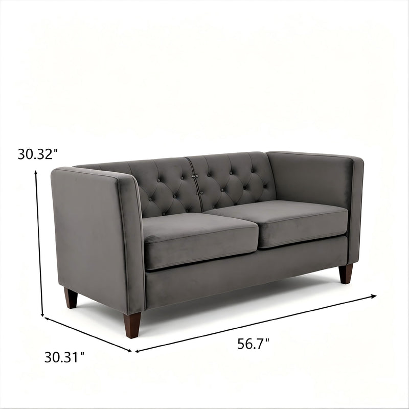 Button Tufted Loveseat, 2 Seater With Square Arm Couch For Living Room