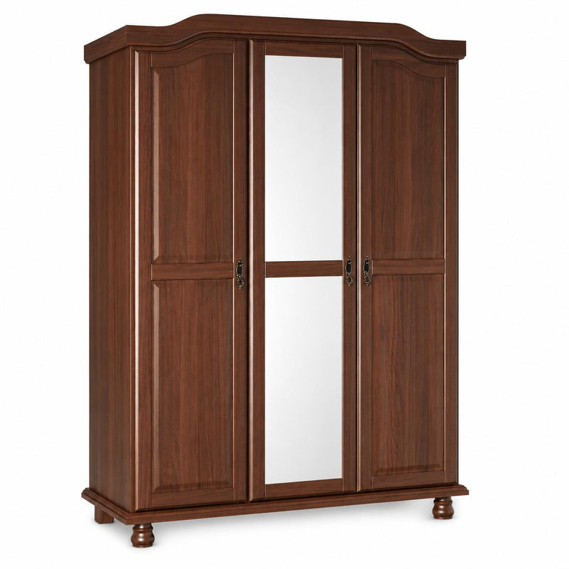 Solid Wood Mirrored Three Door Combo Dresser - Coffee
