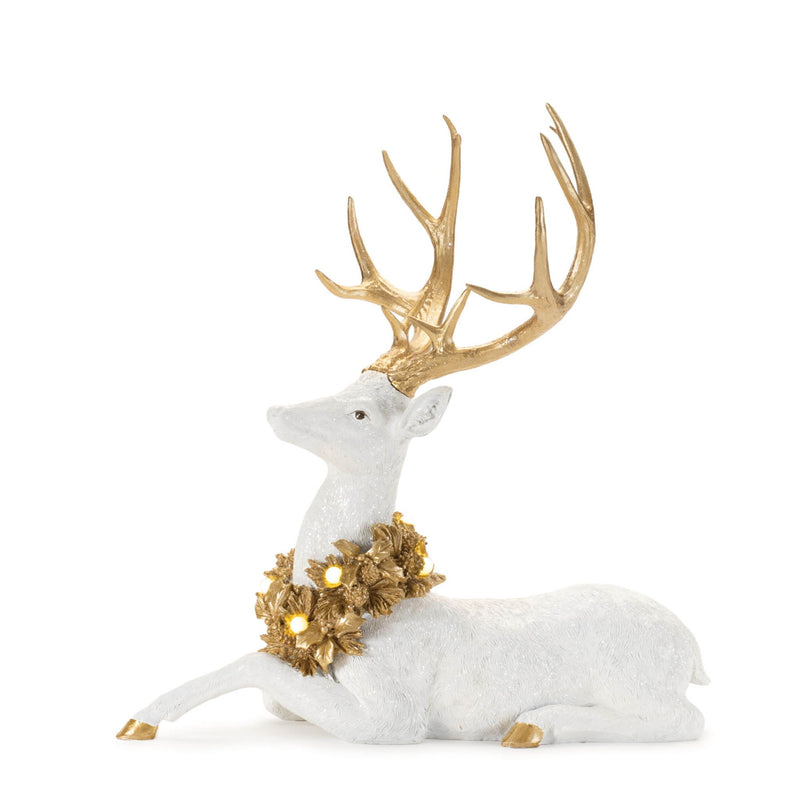 Poly Deer Figurine With LED (Set of 2) - White / Gold