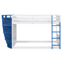 Load image into Gallery viewer, Twin over Twin Boat-Like Shape Bunk Bed with Storage Shelves, White+Blue
