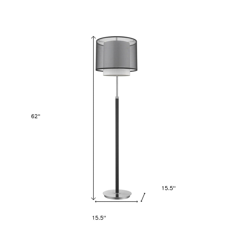 Traditional Shaped Floor Lamp With Black And White Drum Shade - Chrome