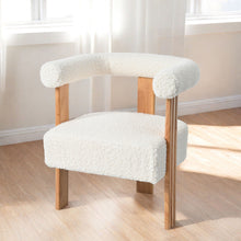 Load image into Gallery viewer, Mid-Century Modern Barrel Accent Chair, Upholstered Kitchen &amp; Dining Room Chairs With Arms, Teddy Velvet Boucle Accent Chairs Side Chairs For Kitchen Living Room Bedroom - White
