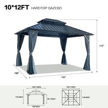 Load image into Gallery viewer, 10x12ft Gazebo Double Roof Canopy with Netting and Curtains, Outdoor Gazebo 2-Tier Hardtop Galvanized Iron Aluminum Frame Garden Tent for Patio, Backyard, Deck and Lawns
