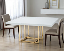 Load image into Gallery viewer, 59" Wood And Metal Pedestal Base Square Dining Room Table - White
