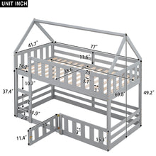 Load image into Gallery viewer, Twin over Twin House Bunk Bed with Fence and Door, Gray
