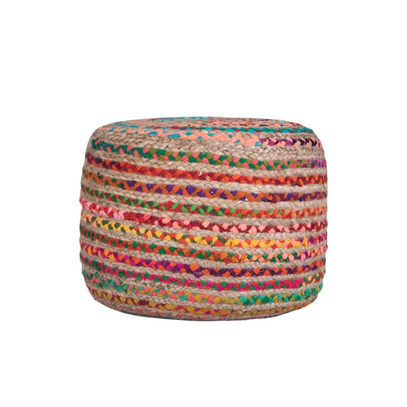 20" Jute Round Pouf Ottoman - Blue