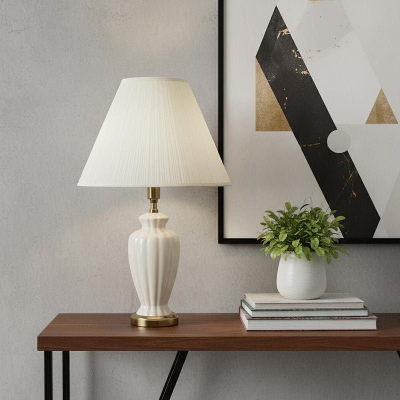 Bedside Table Lamp With Off-White Empire Shade - Gold