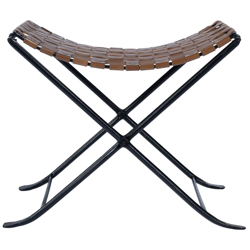 Faux Leather Stool Ottoman - Brown / Black