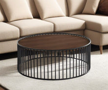 Load image into Gallery viewer, Modern Metal Rods Round Coffee Table - Walnut And Black
