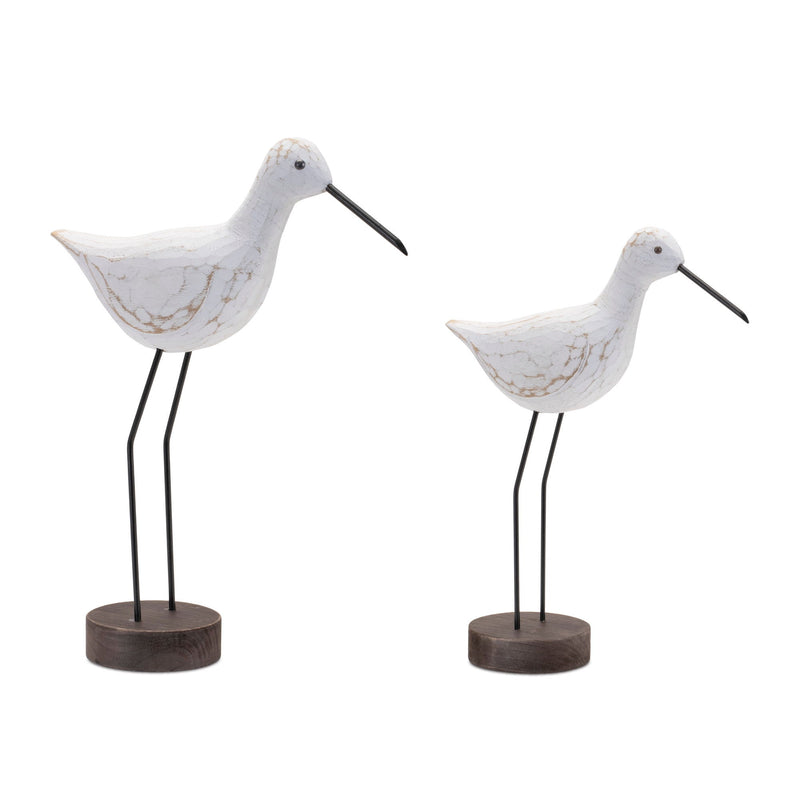 Wood And Metal Bird Figurine (Set of 2) - White And Brown