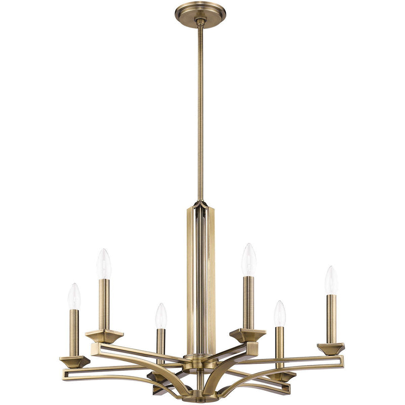 27'' Six Light Dimmable Chandelier With Shades - Antiqued Brass