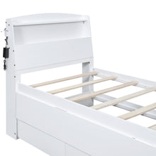 Load image into Gallery viewer, Twin Size Platform Bed with Storage LED Headboard, Twin Size Trundle and 3 Drawers, White
