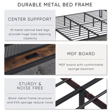 Load image into Gallery viewer, King Bed Frame with Storage Headboard, Charging Station and LED Lights, Upholstered Platform Bed with Heavy Metal Slats, No Box Spring Needed, Noise Free, Easy Assembly, Dark Gray
