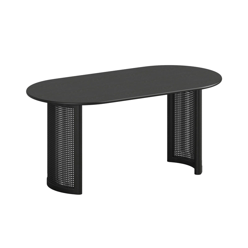 66" Solid Wood Double Pedestal Base Oval Dining Room Table - Black