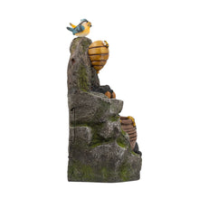 Load image into Gallery viewer, Decorative Two Tiered Water Fountain With Woodland Animal Design, Outdoor Fountain With Light And Pump - Dark Gray
