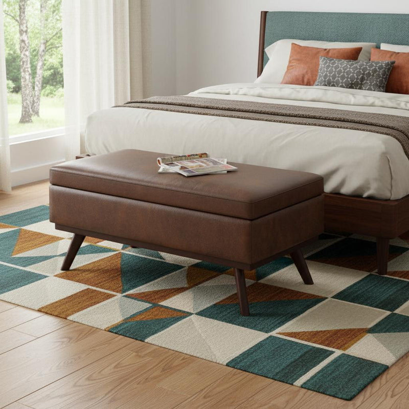 42" Leather Cocktail Ottoman With Storage - Brown
