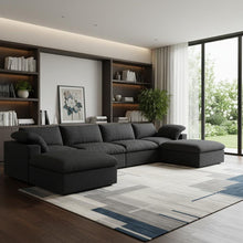 Load image into Gallery viewer, 160" Two Piece Living Room Set Blend Modular Sofa With Ottoman Storage - Black
