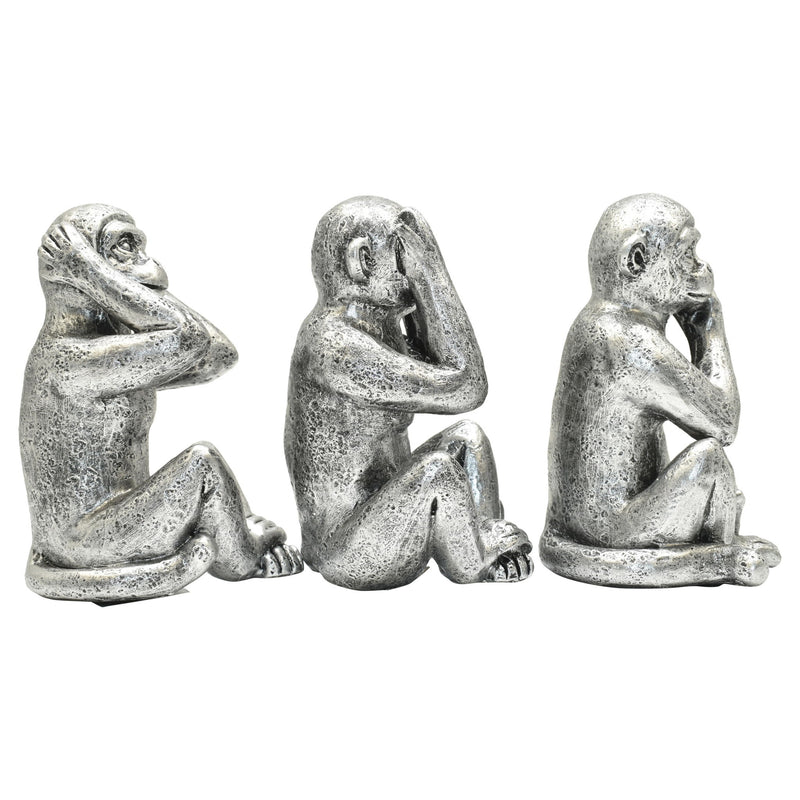 Monkey Tabletop Sculpture (Set of 3) - Silver