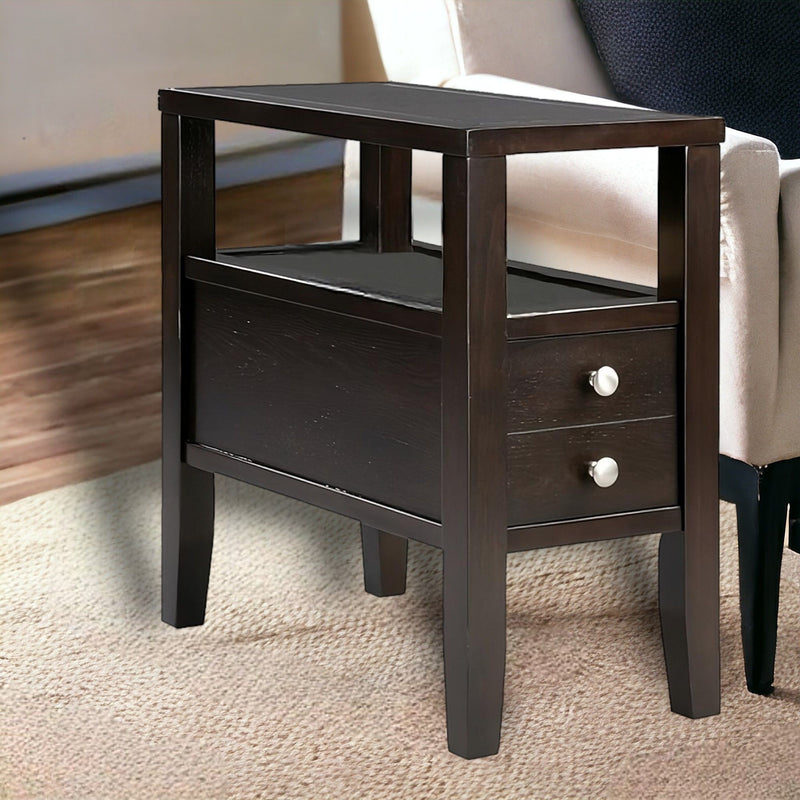 24" End Table With Two Drawers - Brown