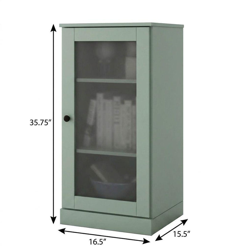 Solid Wood Adjustable Three Tier Library Bookcase With One Door (751350) - Sage