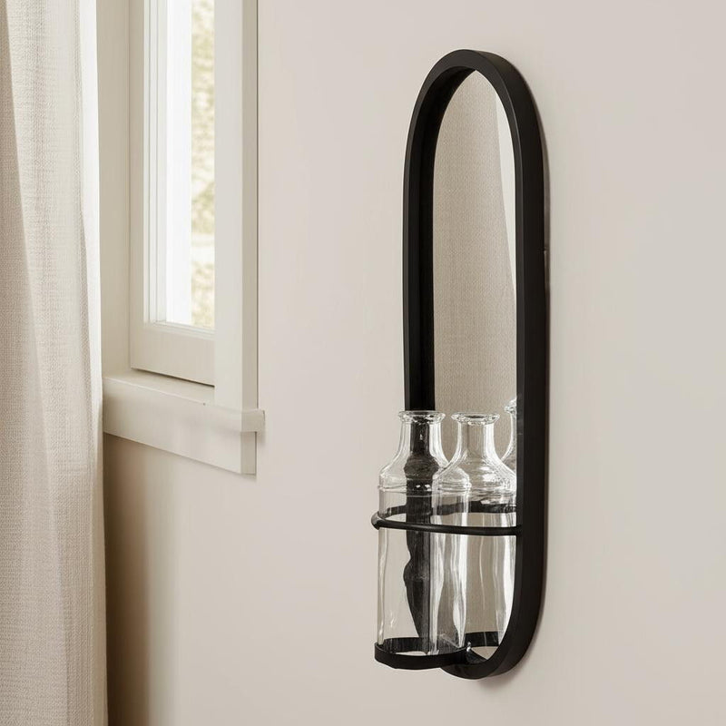 Bottle Mirrored Oval Wall Vase - Black / Clear