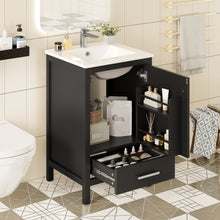 Load image into Gallery viewer, Bathroom Vanity With Ceramic Sink, Soft Close Drawers, Door Organizer, Divider Drawer, Adjustable Foot Pads
