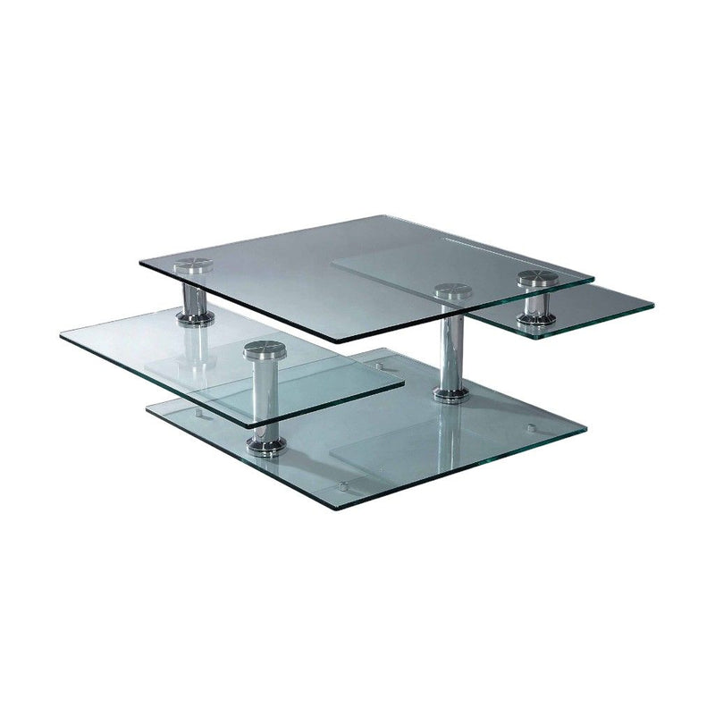 32" Clear And Glass And Metal Coffee Table With Three Shelves - Silver