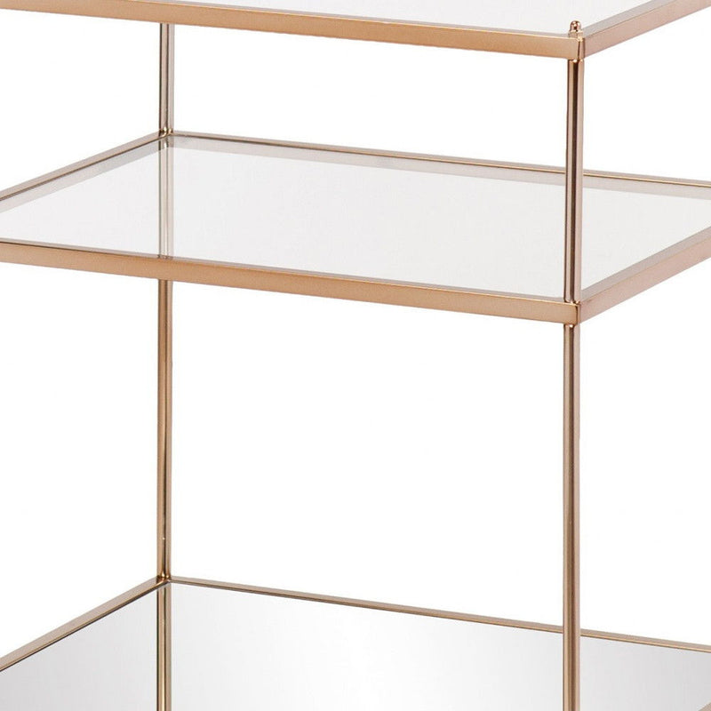 Glass And Iron End Table With Mirrored Shelf - Gold And Clear