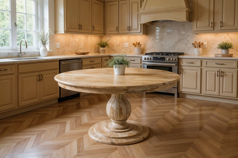 Solid Wood Pedestal Base Round Top Dining Table (605986) - Natural
