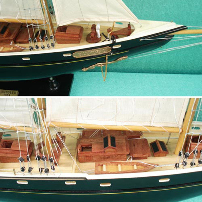 Hand Painted Model Boat - Beige / Dark Green