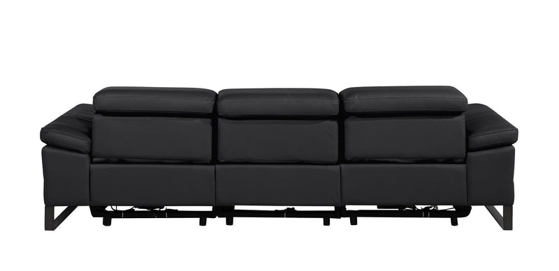 Top Grain Leather Reclining Metal USB Sofa (720334) - Black