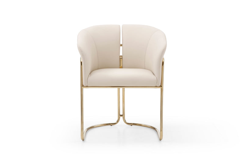 Faux Leather Metal Partially Open Back Dining Arm Chair - Beige / Gold