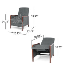 Load image into Gallery viewer, Mendota - Mid Century Modern Fabric Channel Stitch Wood Pushback Recliner - Gray
