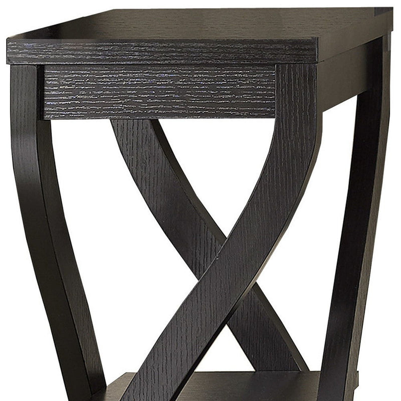Square End Table With Two Shelves - Black
