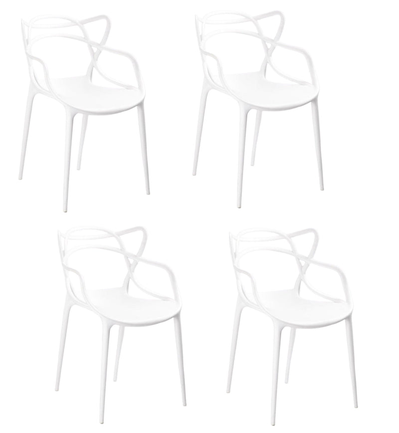 Heavy Duty Plastic Open Back Dining Arm Chairs (Set of 4) - White