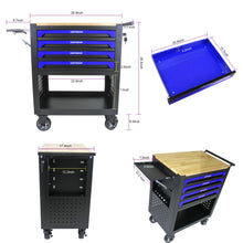 Load image into Gallery viewer, 4 Drawers Multifunctional Tool Cart With Wheels And Wooden Top
