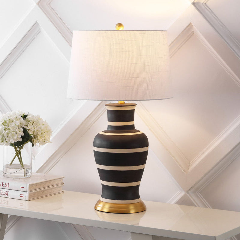 Urn Table Lamp With Drum Shade - Black / Gold