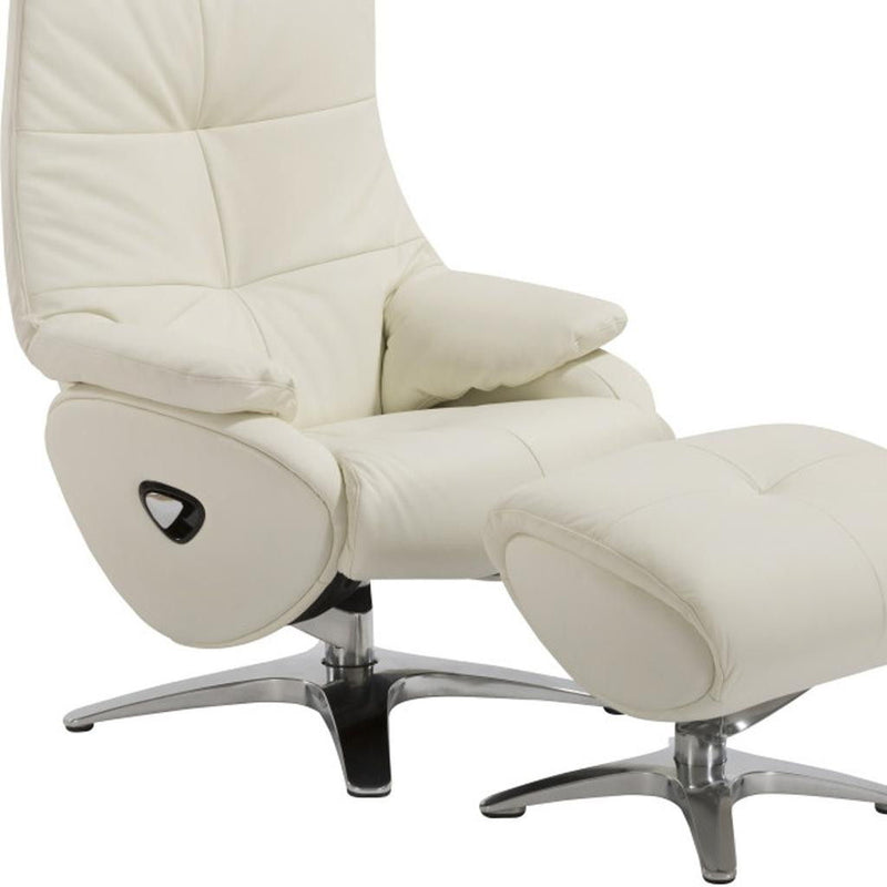 Tufted Genuine Leather Manual Swivel Recliner With Ottoman (730543) - White
