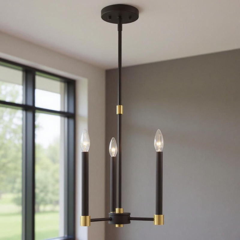 19" Three Light Dimmable Chandelier With Shades - Bronze