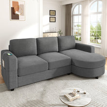 Load image into Gallery viewer, Modern L-Shaped Sectional Sofa With Curved Chaise, USB Ports, And Side Storage Pockets
