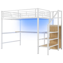 Load image into Gallery viewer, Loft Bed With Desk, Storage Staircase, Small Wardrobe And LED Light
