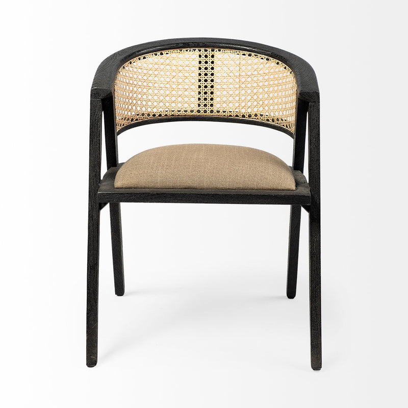 Upholstered Linen Open Back Dining Arm Chair - Gray