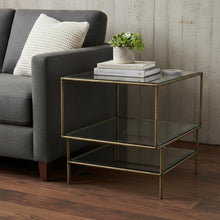 Load image into Gallery viewer, Glass And Iron Square End Table With Two Shelves - Bronze And Clear
