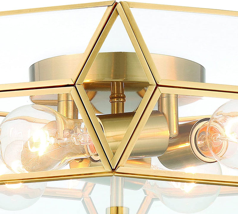18'' Unique Statement Four Light Metal Dimmable Flush Chandelier With Shades - Brass