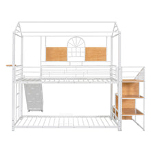 Load image into Gallery viewer, Twin Over Twin Metal Bunk Bed, Metal Housebed with Slide and Storage Stair, White with White Slide
