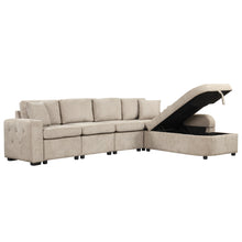 Load image into Gallery viewer, 109.8&quot;L-shaped Couch Sectional Sofa with Storage Chaise,Cup Holder and USB Ports for Living Room, Beige
