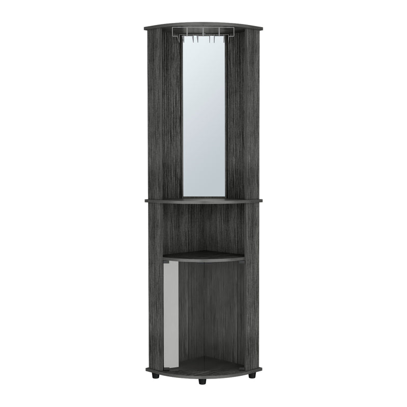 75" Wood Ribbed Texturere Corner Bar Cabinet With Two Doors - Gray
